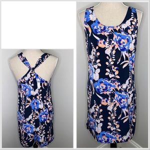 Gap NEW navy blue floral sleeveless twist back shift dress size XS